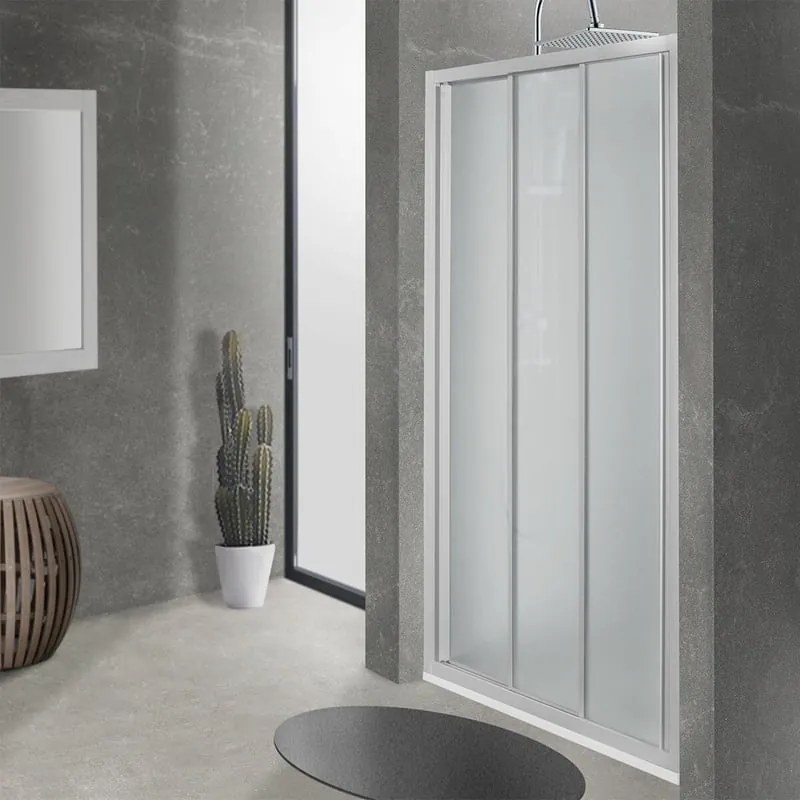 Porta doccia scorrevole Plumin L 90 x H 185 x P 0.4 cm in vetro smerigliato profilo bianco