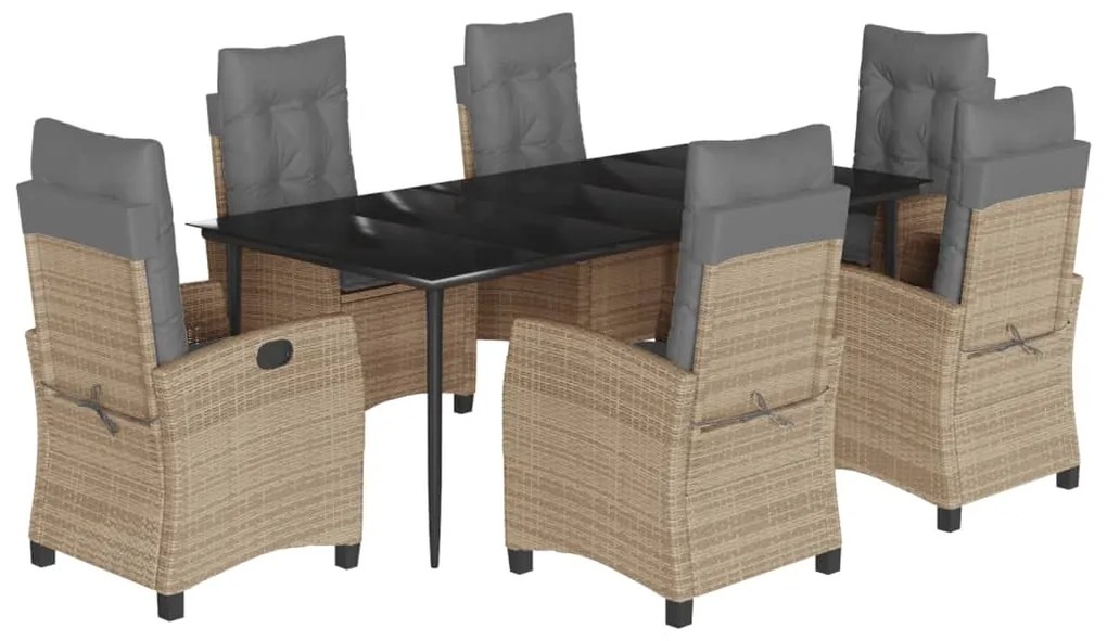 Set pranzo da giardino 7 pz con cuscini beige misto polyrattan