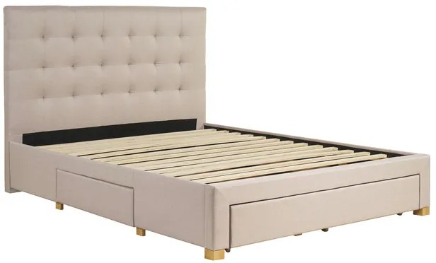 Letto con cassetti matrimoniale 160x200 cm in tessuto beige RENO