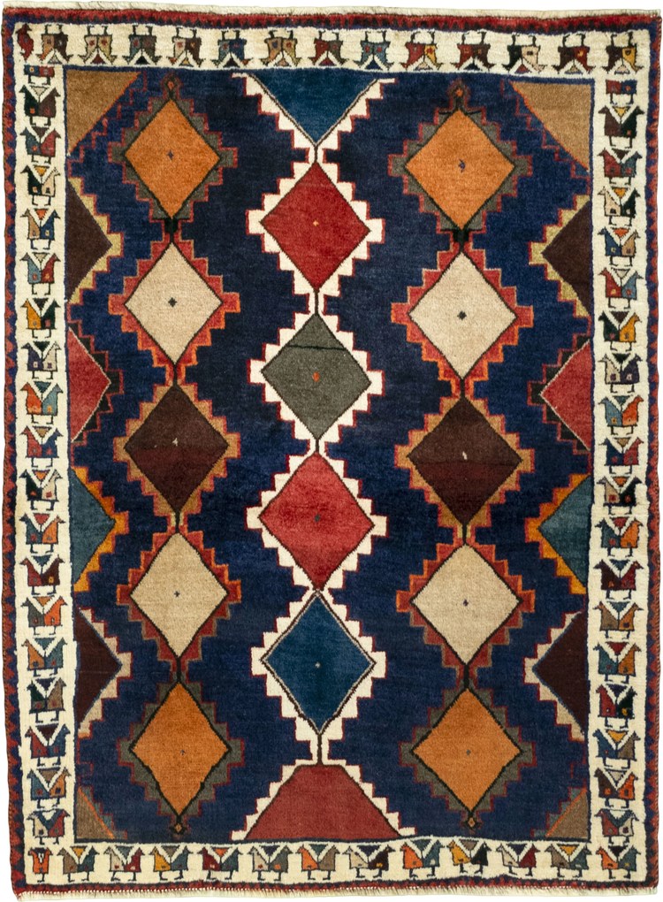 Gabbeh Tappeto 110x140 Blu (Iran) Annodato A Mano