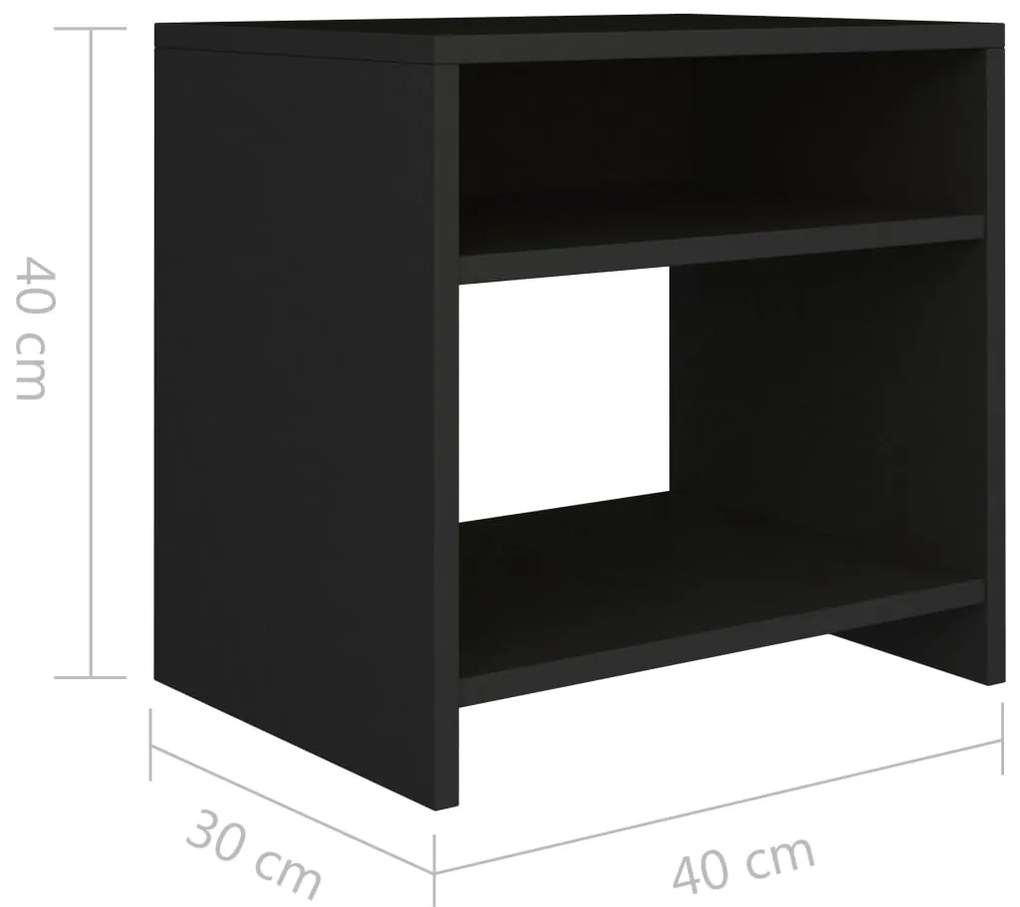 Comodini Neri 2 pz 40x30x40 cm in Legno Multistrato