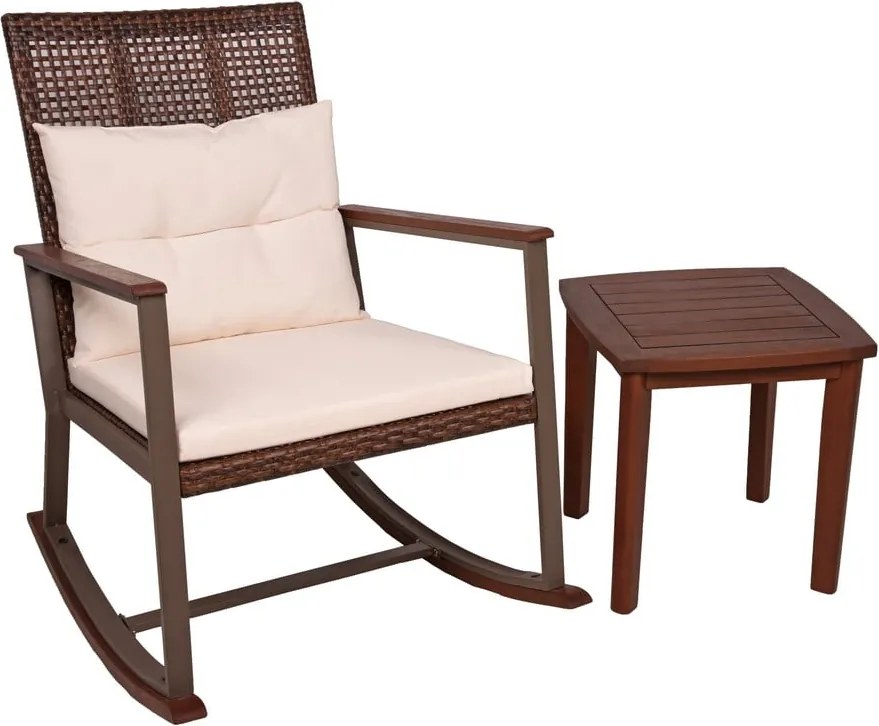 Sedia a dondolo in legno marrone scuro con tavolino Sinaloa - Garden Pleasure