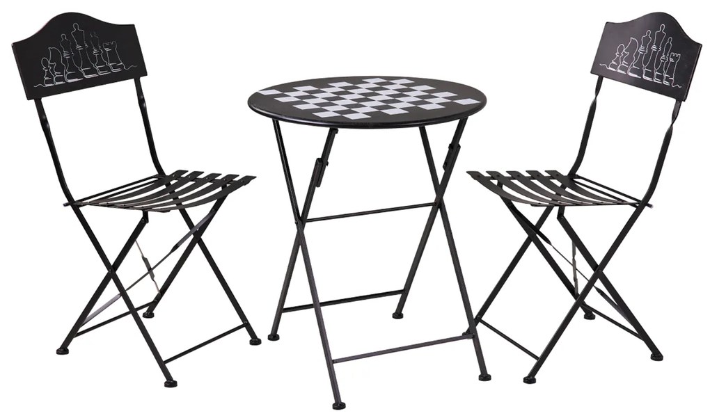 Set tavolino nero scacchiera con 2 sedie Game