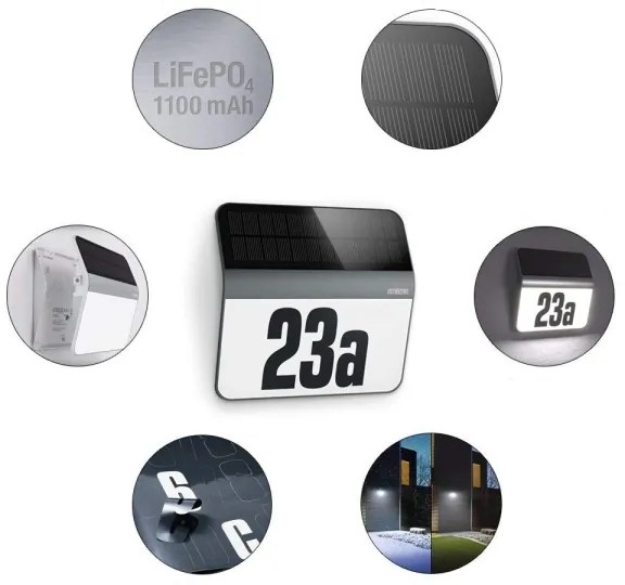 STEINEL 007140 - Numero civico solare LED XSolar LH-N LED/0,03W acciaio inossidabile IP44