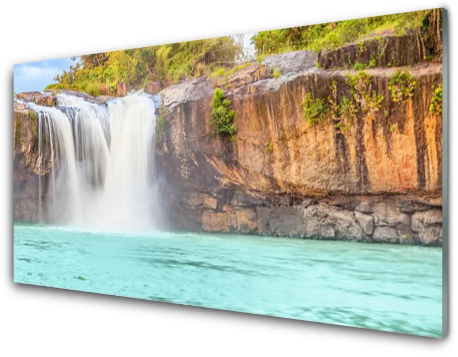 Quadro acrilico Paesaggio del lago della cascata 100x50 cm