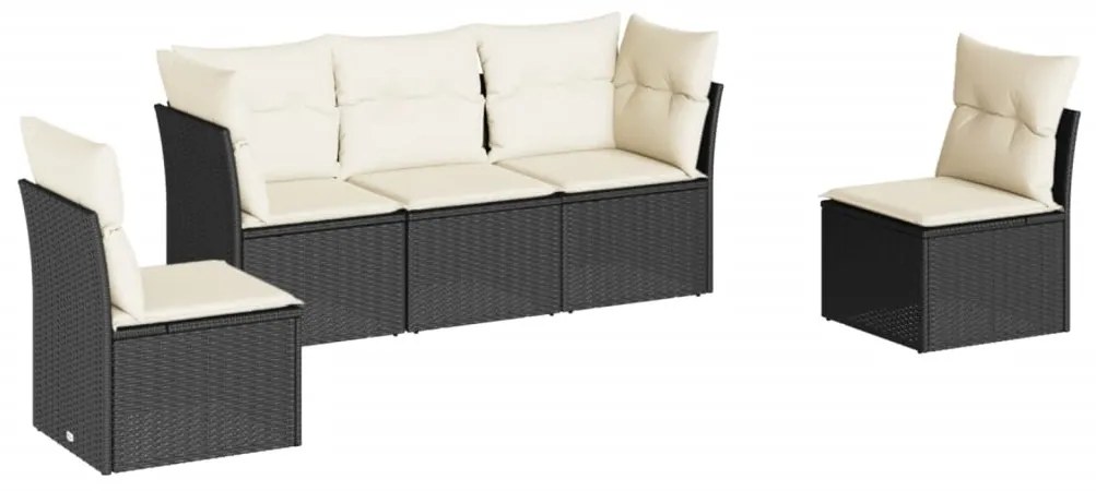 Set Divani da Giardino 5 pz con Cuscini in Polyrattan Nero