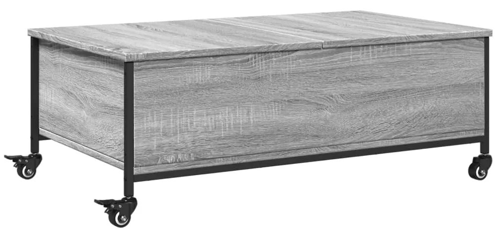 Tavolino con ruote grigio sonoma 91x55x34 cm legno multistrato