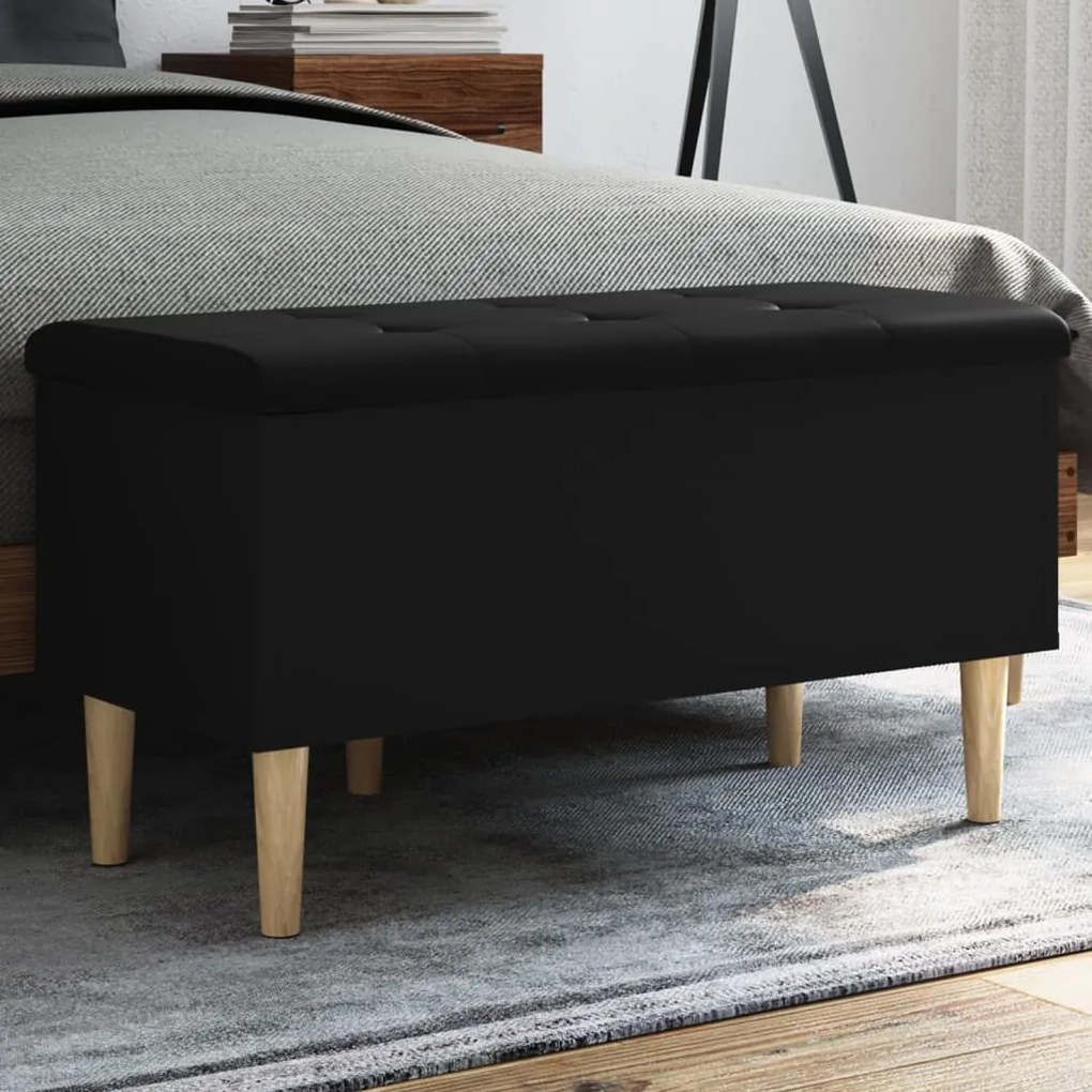 Panca Portaoggetti Nera 82x42x46 Cm İn Legno Multistrato /