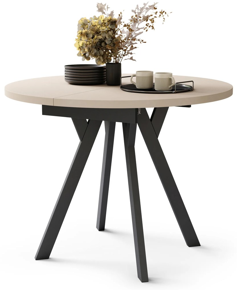 ALMO Beige/gambe nere - TAVOLO ROTONDO ALLUNGABILE CON GAMBE A Y LOFT / INDUSTRIALE PER SALONE / SALA DA PRANZO