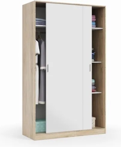 Armadio Guardaroba Appendiabiti 2 Ante Scorrevoli 120 Cm Rovere Canadian Bianco TOP120F