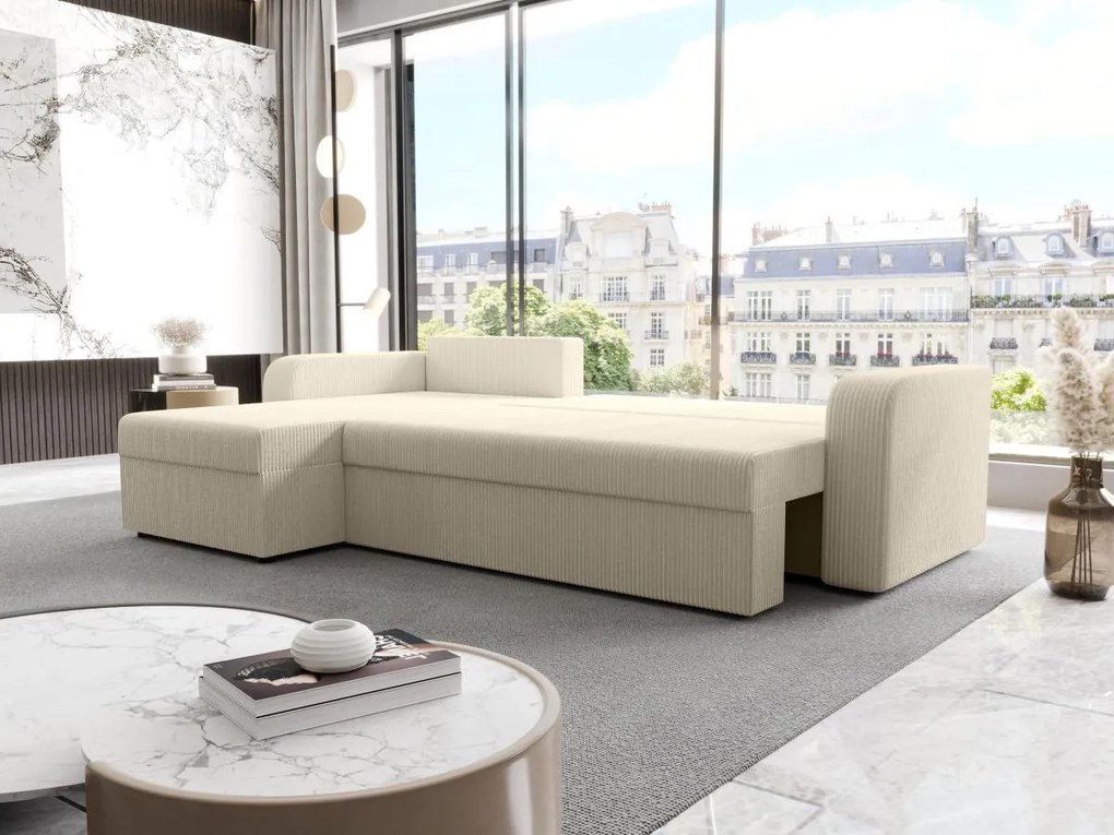 Divano letto angolare con angolo reversibile in Velluto a coste Beige - ONABIA
