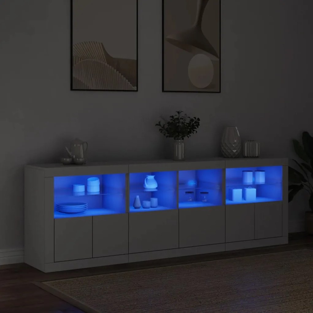 Credenza con luci led bianca 202x37x67 cm