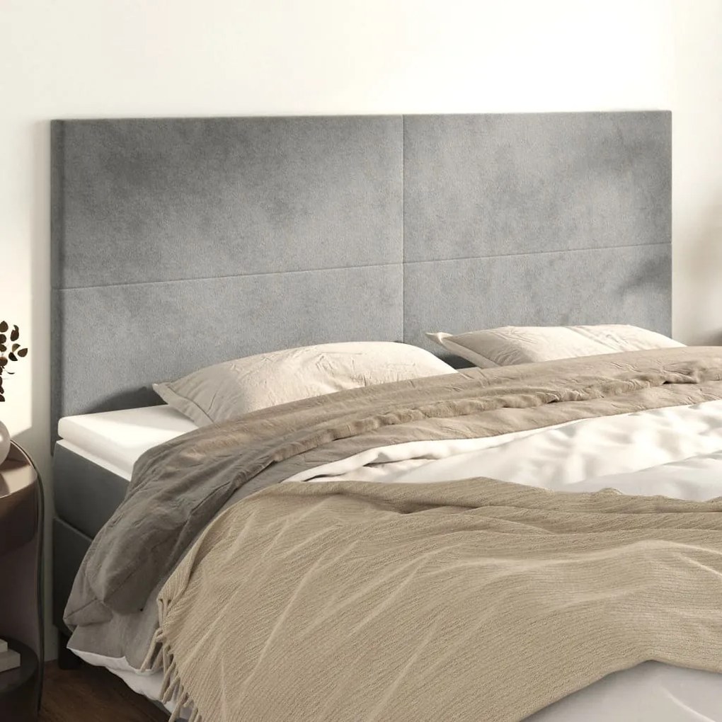 Testiera 4 Pz Grigio Chiaro 90x5x78/88 Cm İn Velluto /