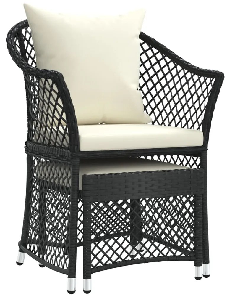 Set da giardino 2 pz con cuscini nero in polyrattan