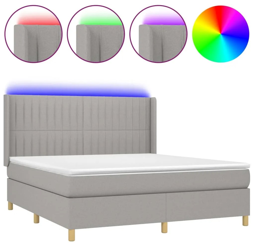 Letto a molle materasso e led grigio chiaro 160x200 cm tessuto