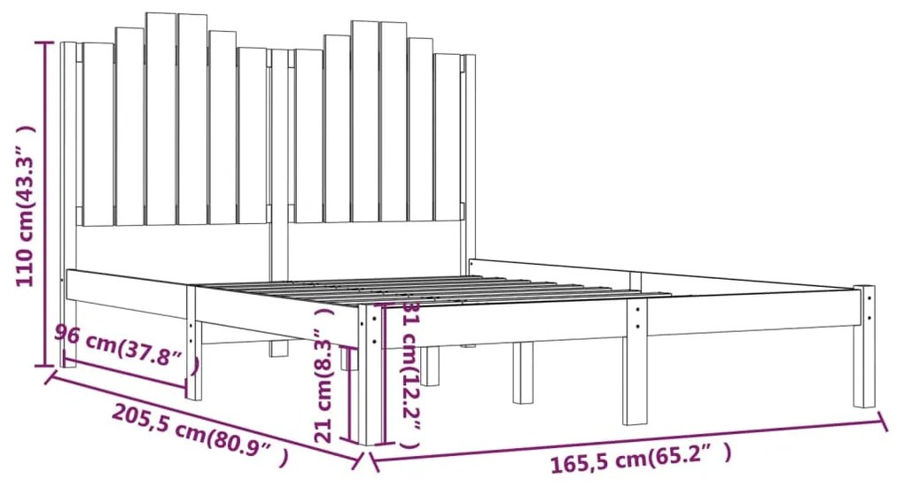 Giroletto Nero in Legno Massello di Pino 160x200 cm