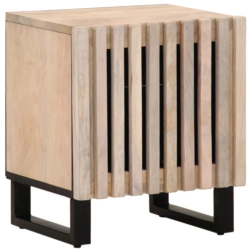 Comodino 40x34x46 Cm İn Legno Massello Di Mango Sbiancato /