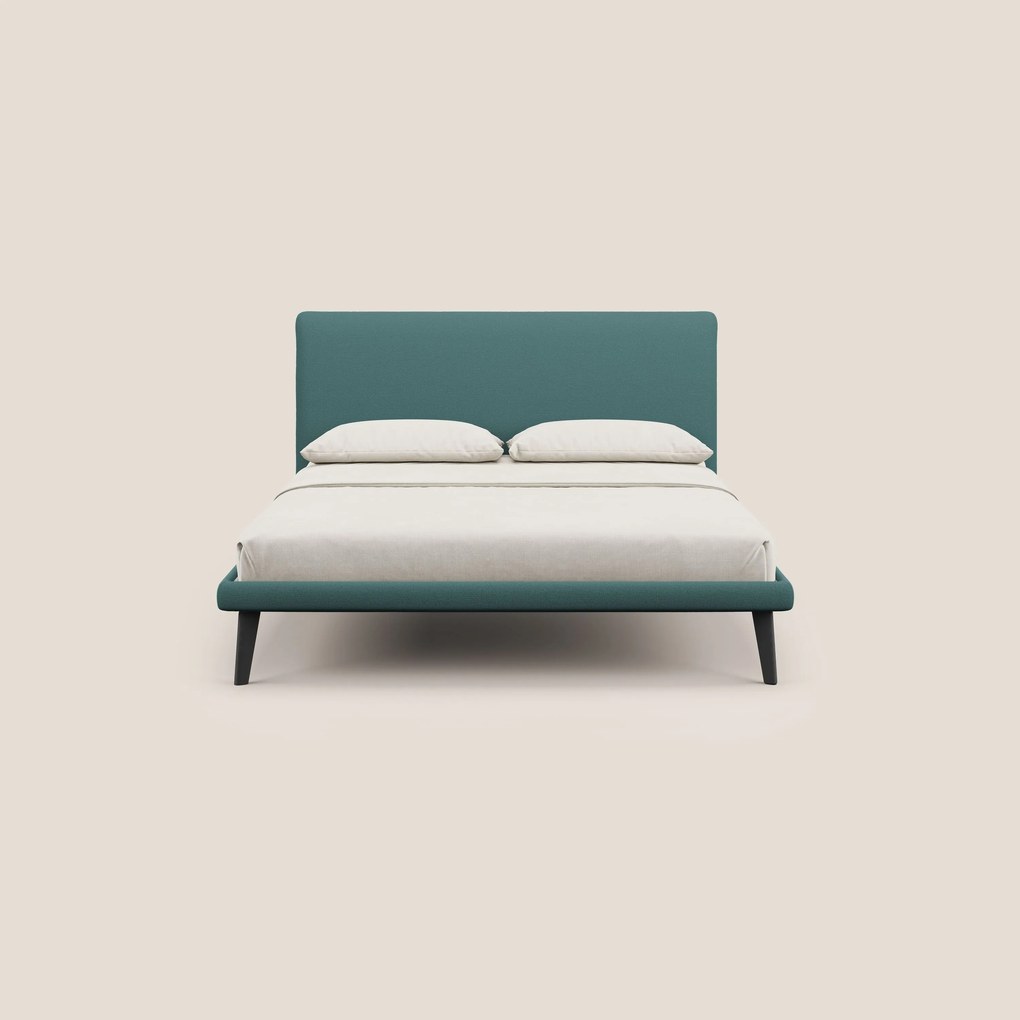 Noel letto minimal scandinavo con piedi in mogano e tessuto fiammato impermeabile T19