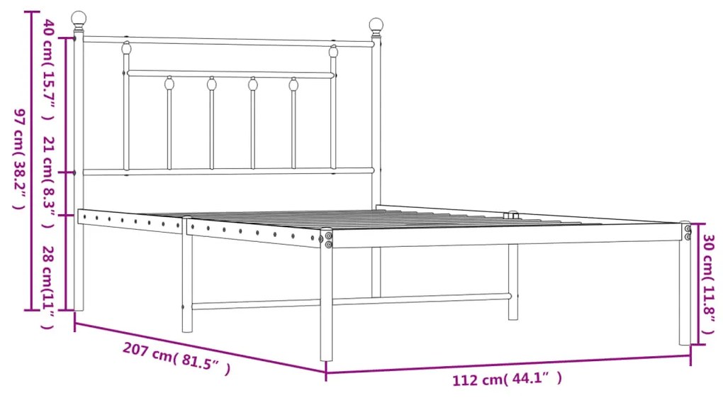 Giroletto con Testiera Metallo Bianco 107x203 cm