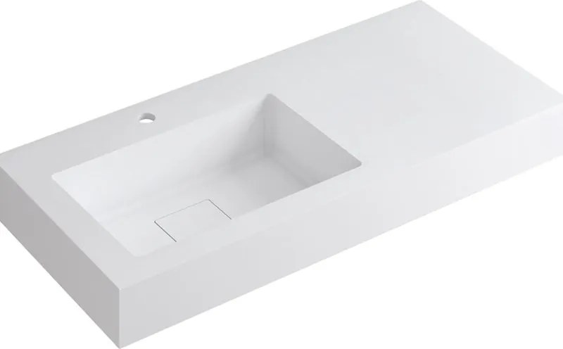 Lavabo a incasso rettangolare vasca a sinistra L 100.5 x H 15 x P 46 cm in resina bianco opaco