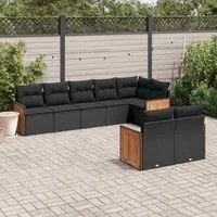 Set Divani da Giardino con Cuscini 8 pz Nero in Polyrattan 3227826