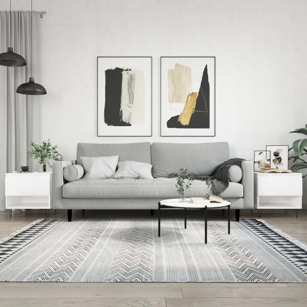 Tavolini Salotto 2pz Bianco Lucido 50x46x50cm Legno Multistrato /