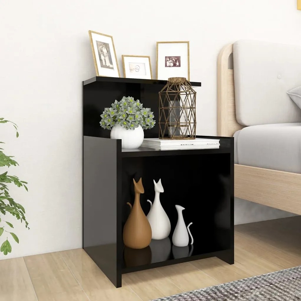 Comodini 2pz Neri 40x35x60 Cm İn Legno Multistrato /