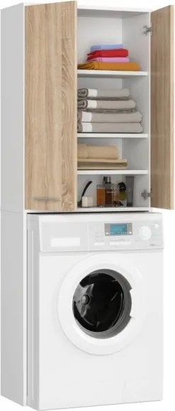 Mobile Coprilavatrice Lavanderia 2 Ante A Colonna 64x30x180 Diana Bianco/Rovere