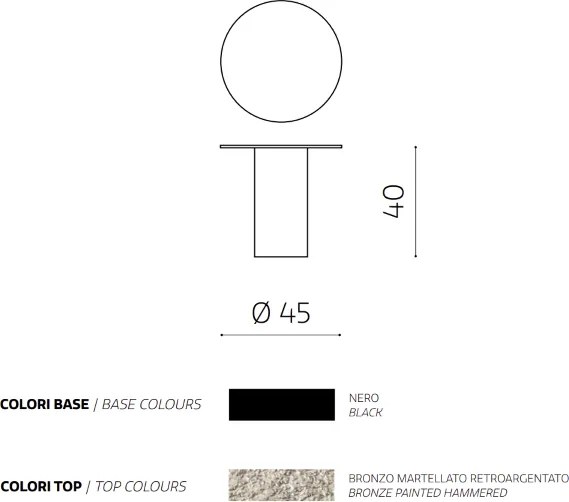 Tavolino tondo WAYLON 45 con base in metallo Nero e piano in vetro martellato Bronzo