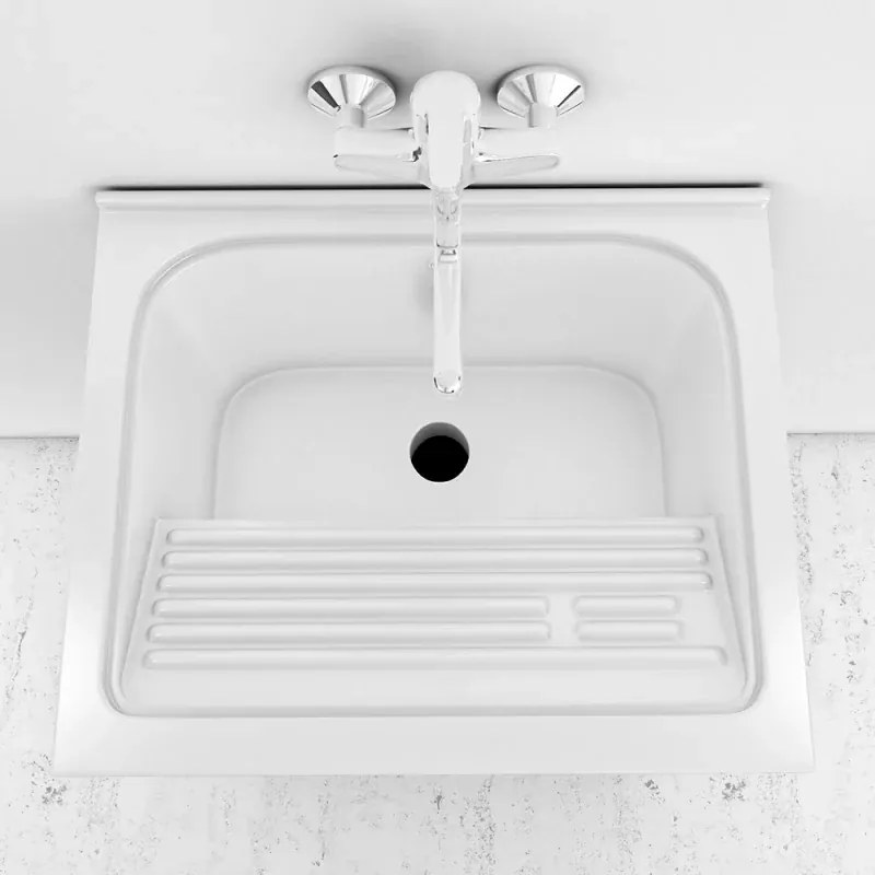 Vasca lavatoio 60x50 cm in ceramica lucida con strofinatoio integrato
