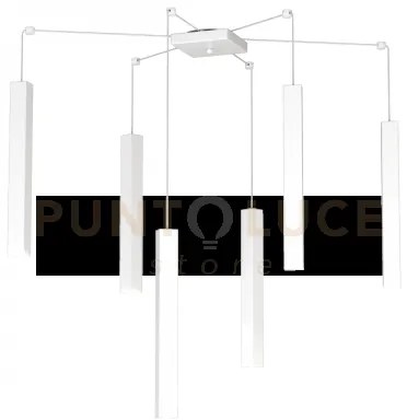 Square tube sospensione 6 luci bianco cavo cm.250 con base 1173-s6-bi