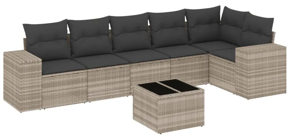 Set divani da giardino 7pz con cuscini grigio chiaro polyrattan