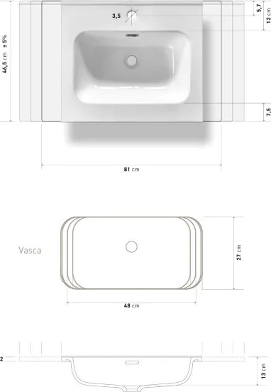 Lavabo a incasso STELLA 80x46 cm ceramica bianco stile moderno