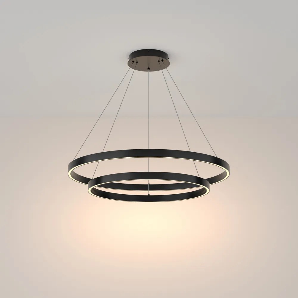 Lampadario A Sospensione Moderno Rim Alluminio Nero 2 Luci Led 88W