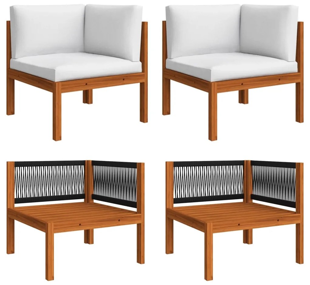 Set divani da giardino 6 pz con cuscini crema massello acacia