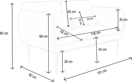 Divano 2 Posti Imbottito Elodie 150 cm in Tessuto Grigio: Comfort e Stile Moderno