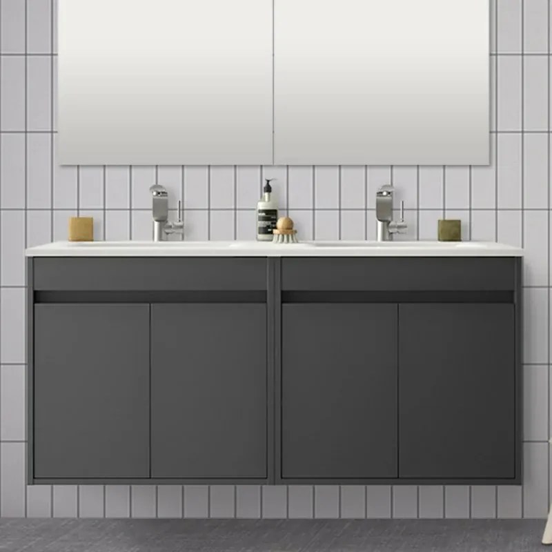 Doppio mobile da 120 cm con 4 ante, doppio lavabo e specchio Mavi grigio grafite