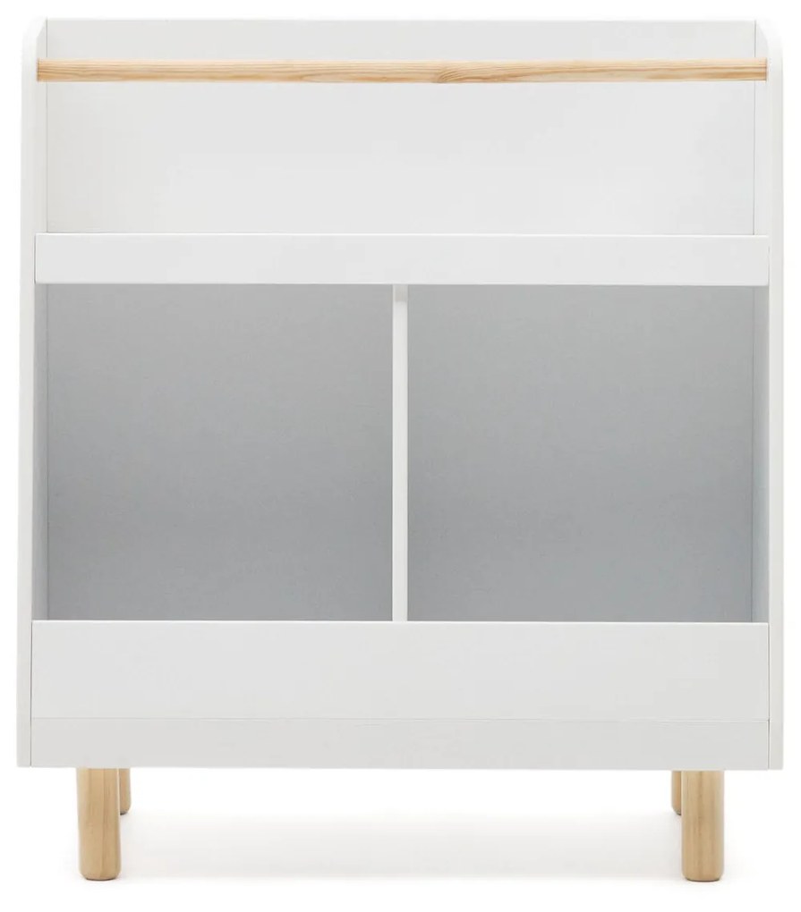 Kave Home - Libreria Serwa in MDF bianco con gambe e tavoletta in legno massiccio di pino