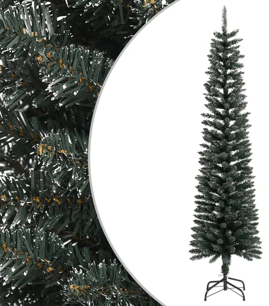 Albero di Natale Artificiale Sottile con Base Verde in PVC, 210 cm