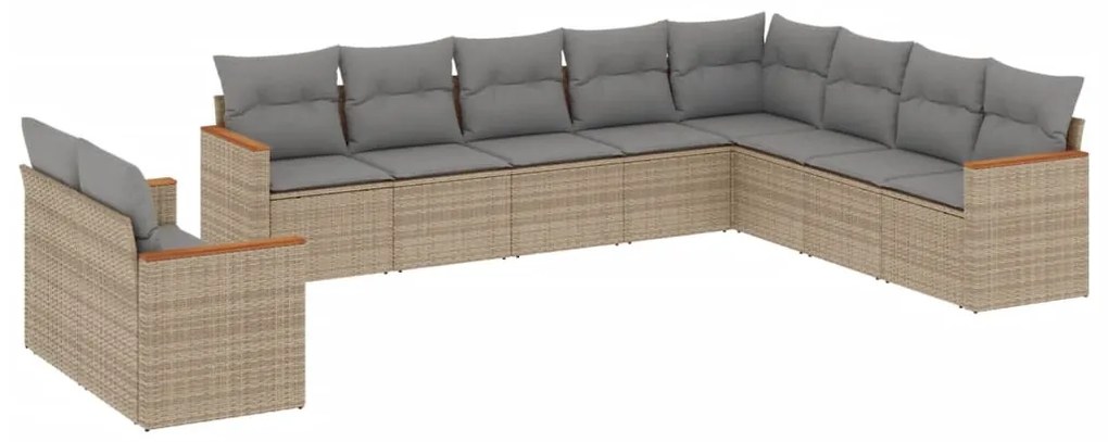 Set divano da giardino 10 pz con cuscini beige misto polyrattan