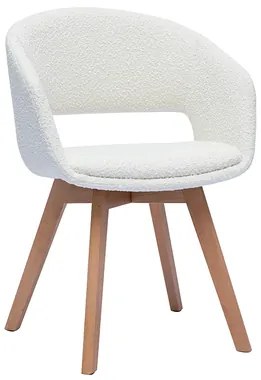 Sedia scandinava in tessuto effetto lana bouclé bianco e legno massello chiaro PRISMA