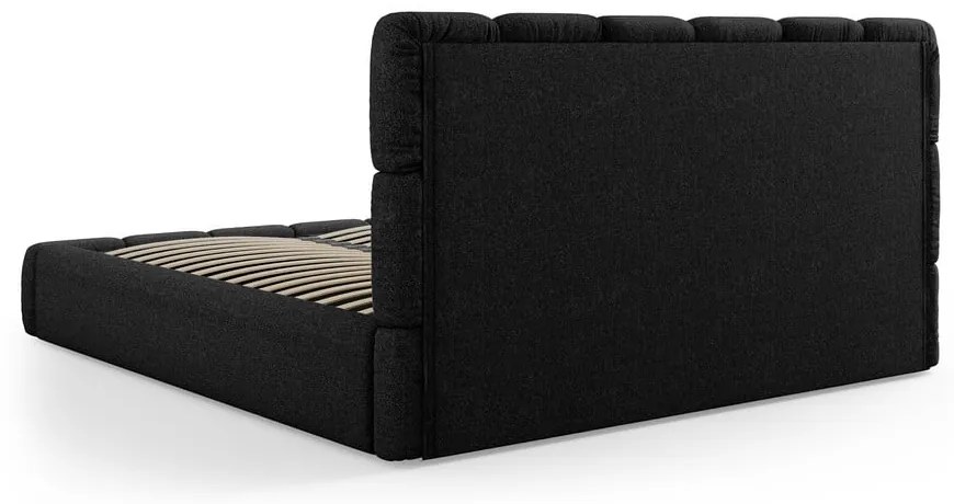 Letto matrimoniale imbottito nero con contenitore con griglia 160x200 cm Bellis - Micadoni Home