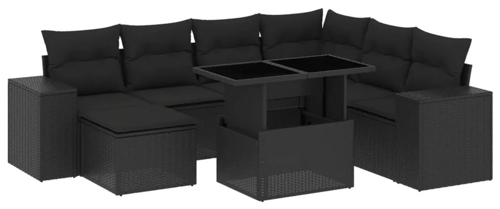 Set divani da giardino con cuscini 8 pz nero in polyrattan