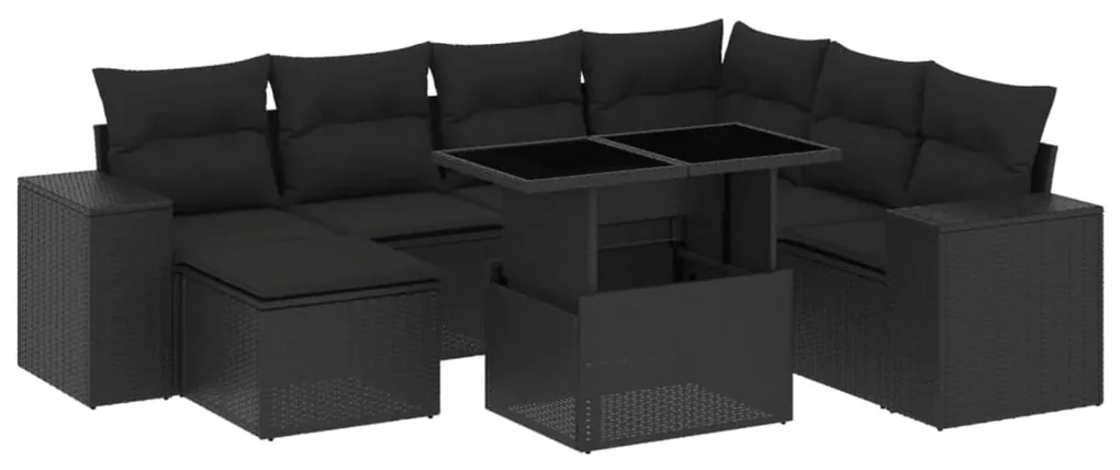 Set divani da giardino con cuscini 8 pz nero in polyrattan