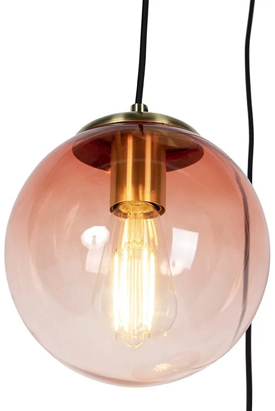 Lampada a sospensione Art Déco in ottone 45 cm 3 luci rosa - Pallon