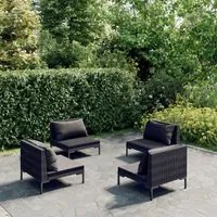 Set Divani Giardino 4 pz con Cuscini in Polyrattan Grigio Scuro 3099803