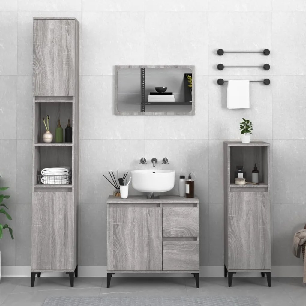 Armadietto bagno grigio sonoma 30x30x190cm in legno multistrato