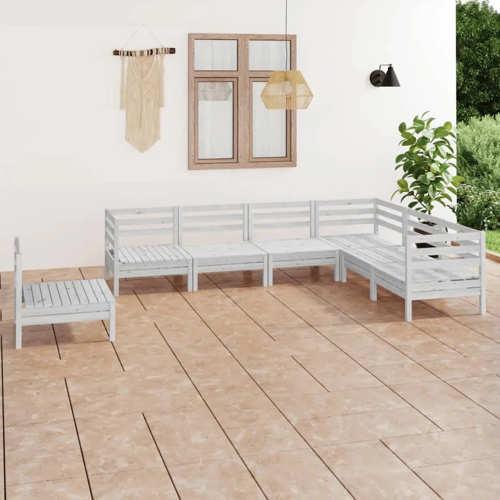 Set Salotto da Giardino 7 pz in Legno Massello di Pino Bianco