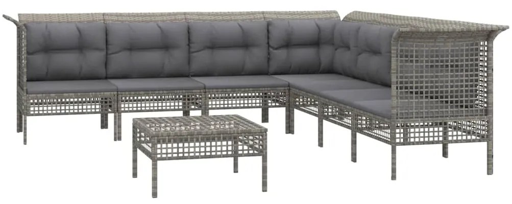 Set Divani da Giardino 8 pz con Cuscini in Polyrattan Grigio