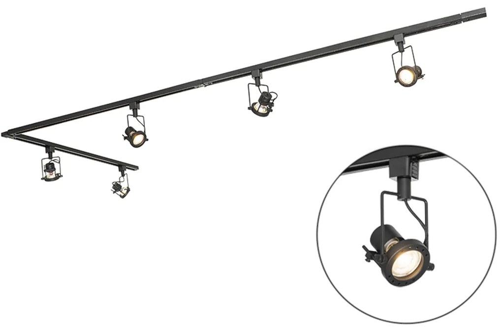 Sistema a binario industriale nero con 5 faretti monofase - Suplux